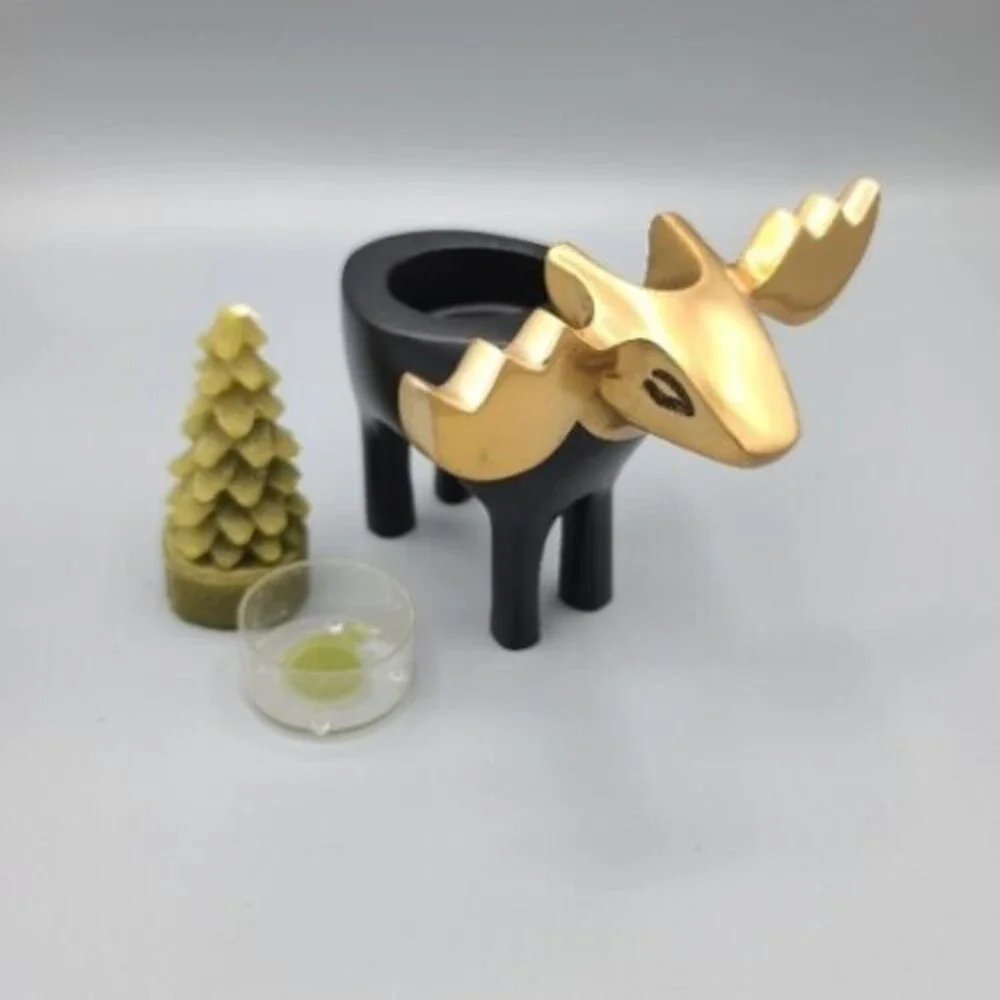 Moose and Christmas Tree Black Metal Candle Holder